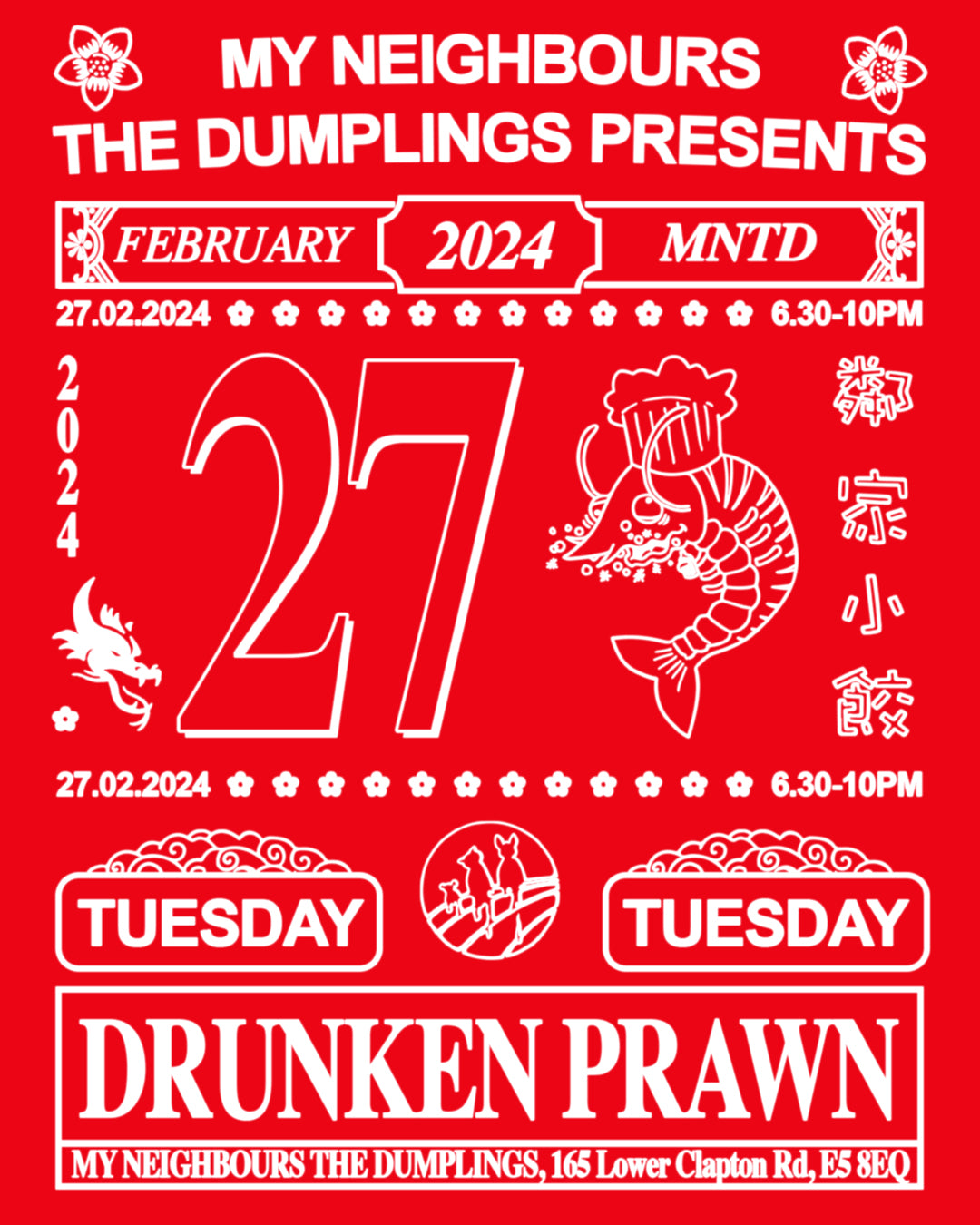 Drunken Prawn Supper Club 13th February 2024 – My Neighbours the Dumplings