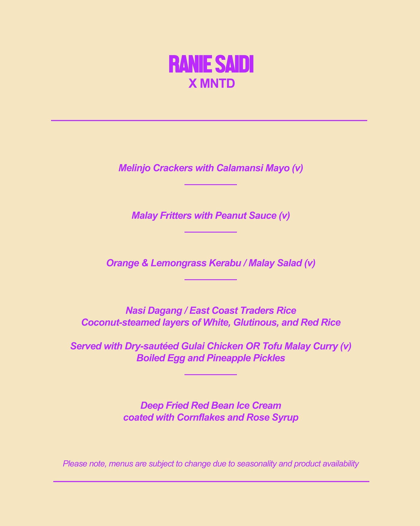 Ranie Saidi Guest Chef Supper Club 26th October 2025